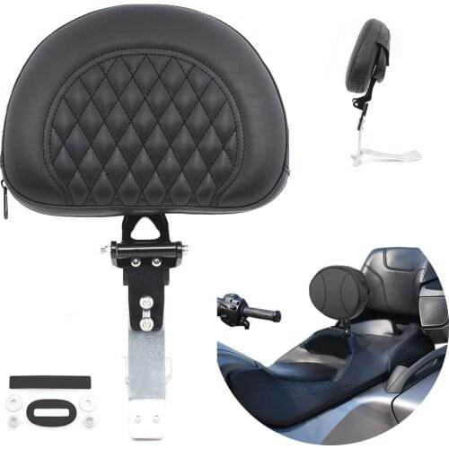 Motorcycle Driver Backrest Pad Leather Rider Backrest Diamond Design Adjustable Storage Pouch For Can-am Can Am Spyder RT 08-19