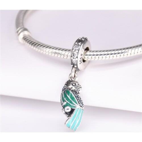 Authentic 925 Sterling Silver Tropical Parrot Hanging pan Charms Fit Original Bracelet For Women DIY Jewelry S925 Bead
