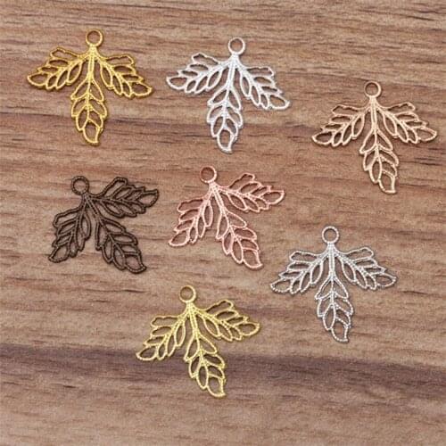 50pcs/lot 23x25mm Leaf Pendant Hollow metal Charms for DIY Necklace Bracelet Jewelry Findings Making