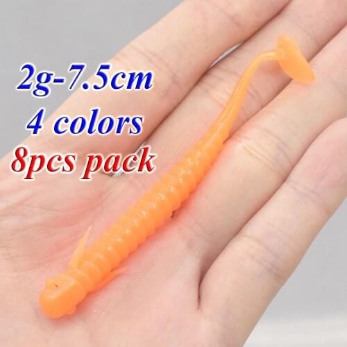 2g-7.5cm 8pcs/lot Jigging Tail Silicone Soft Fishing Lures Larva Bait Artificial Sinking Fish Lure Swimbait Fishing Tackle