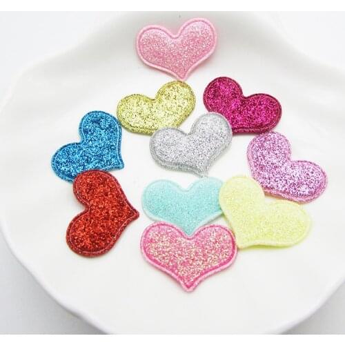 Sew on 2.5*2CM 100pcs/lot Shiny heart Padded Appliques for Cloth Decoration, Angel wing Hair Accessories