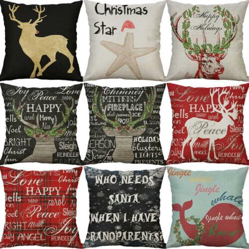 Christmas Pillow Decor Cotton Cover Case 18\" Linen Cushion Home Deer Printing