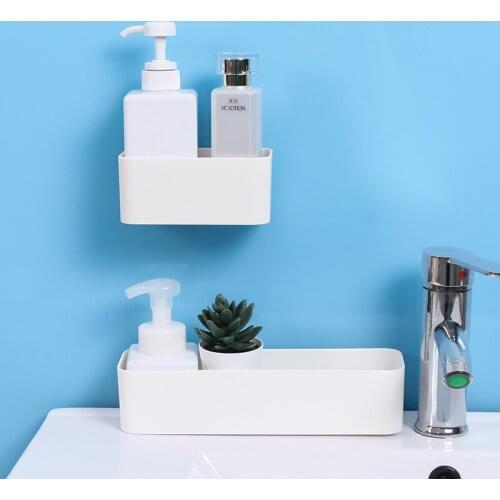 Bathroom Shelf Self Adhesive Wall Mounted Sundries Storage Box Bathroom Storage Rack Hanger Organizer Cosmetic Rack Home Decor