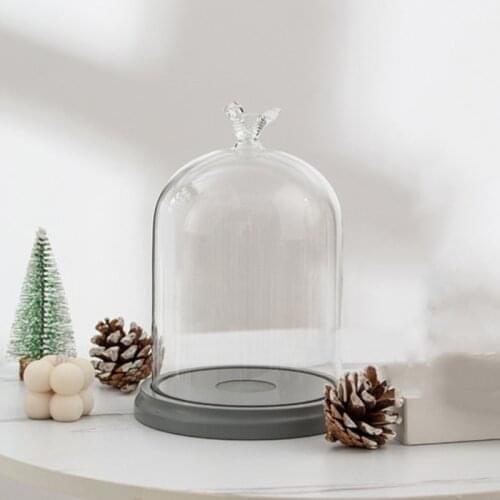 12*16cm Bird Top Glass Dome Vase Home Decoration Blue Grey Base Transparent Cake Cover DIY Friend Favor Gift Wedding Live Prop