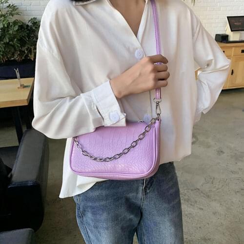 PU Leather Chains Shoulder Crossbody Bags for Women Fashion Crocodile Pattern Ladies Mini Purse Handbags Baguette Armpit Bag