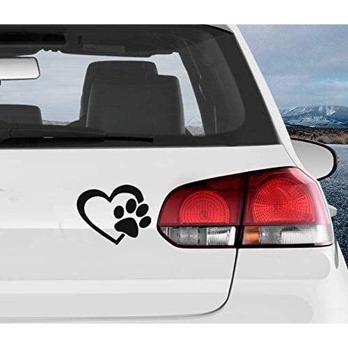 Heart with Dog PAW Puppy Love Footprint Vinyl Decals Bumper Stickers for Cars, Van, Trucks, Laptop (Black, 6" x 5")