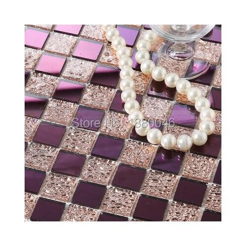 1box 11pieces High quality Purple color Crystal Glass Mosaic Tiles China New and Clear Glass Mosaic Pool Tiles 30x30cm