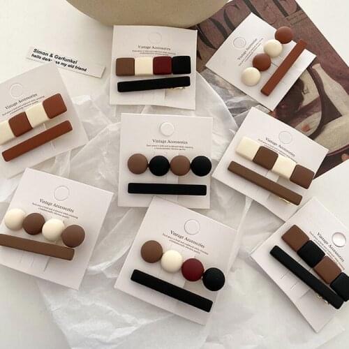 2021 New Cream Coffee Color Girl Hair Pins Geometry Cube Sweet Simplicity Hair Clips for Women Fashion Hair Accessories