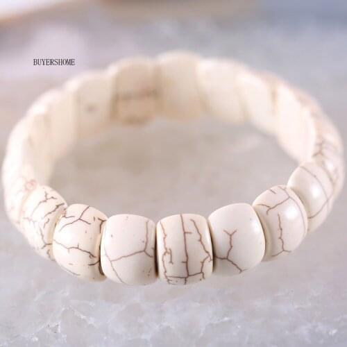 Free Shipping Handmade Jewelry Stretch Beaded Bracelet For Women Natural White Howlite Stone 8" H595