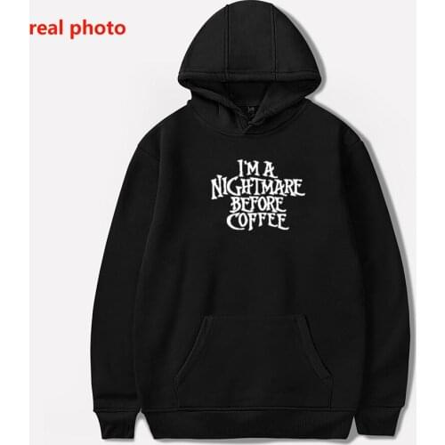 I'm a Nightmare Before Coffee pattern halloween lady SweatshirtCrewneck Cotton Pullovers Hoodies Autumn Long Sleeve Top Shirt