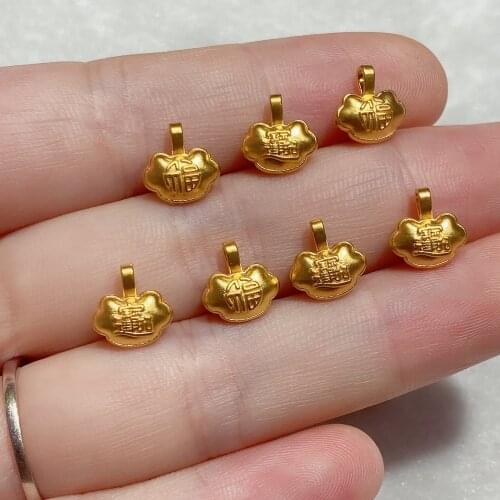 1PCS Real 24K Yellow Gold Bead 3D Hard Gold 999 Pure Gold Mini Baby Lock Gold Bead Lucky Money Transfer Bead Pendant