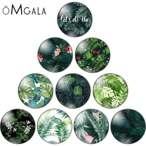 Art Tropical Leaf Flowers Pattern 10pcs 12mm/14mm/16mm/18mm/20mm/25mm Round photo glass cabochon demo flat back Making findings