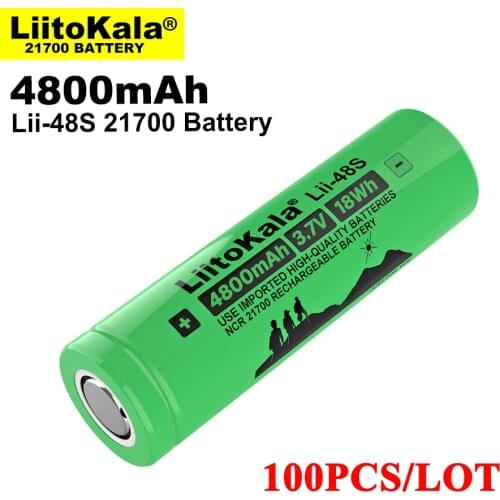 100pcs LiitoKala Lii-48S 21700 3.7V 4800mAh li-lon Rechargeable Battery 9.6A power 2C Rate Discharge ternary lithium batteries