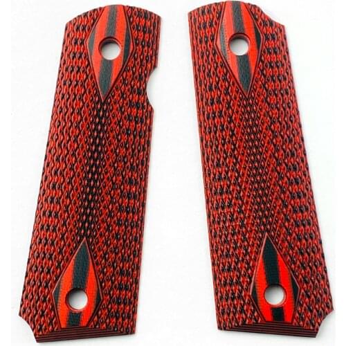 2Pieces 1911 Full size Grid stripe Grips Patch Red G10 material Handle Grips Patch Custom Grips CNC Handle Grips
