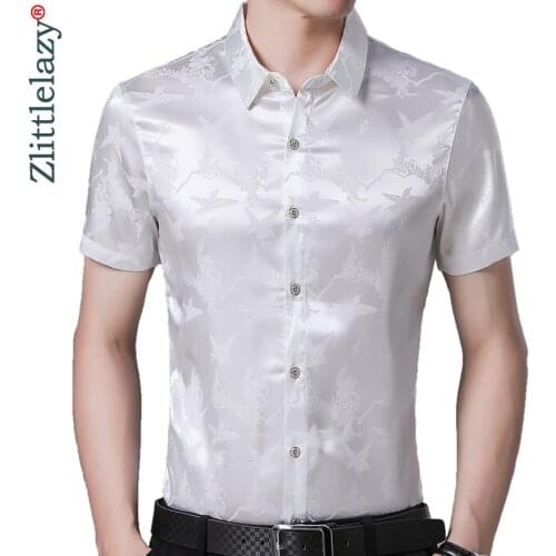 2020 Short Sleeve Men Social Shirt Summer Streetwear Casual Luxurious Shirts Dress Mens Slim Regular Fit Clothes Fashions 52401
