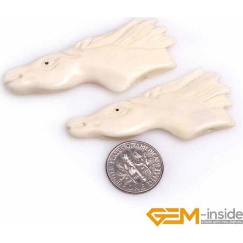 23x56mm Big Large Cream White Animal Horse Head Carved Bone Cabochon Beads Loose Beads For Jewelry Making Bulk 3 PCS To Sale