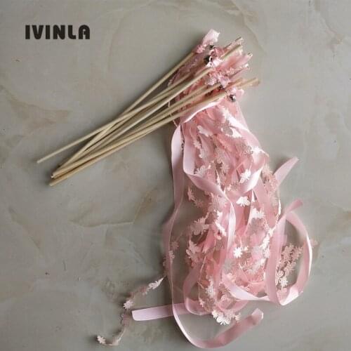 30pcs/lot light pink ribbon wands with bell for wedding decoration