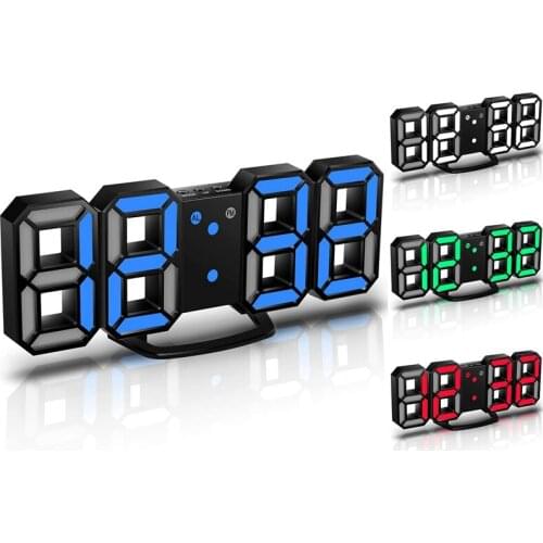 3D LED Wall Clock,Digital Wall Clock, Digital Clock, 3D LED Alarm Clock With 3 Adjustable Brightness