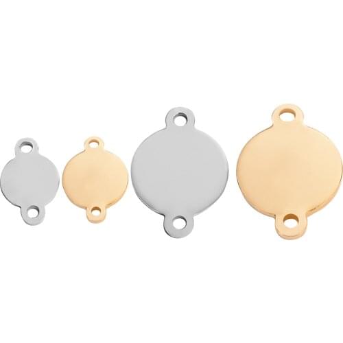 50Pcs/Lot Stainless Steel Charms Pendant Circle Charm Connector 2 Hole Blank Tag Pendants For DIY Jewelry Making Wholesale