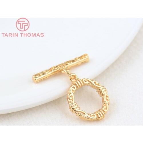 6 Sets O:15MM T:21MM 24K Gold Color Plated Brass Round Bracelet O Toggle Clasps High Quality Diy Jewelry Accessories