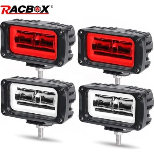 8D Lens 4" Led Car Motocycle Headlight White Red Angel Eye Daytime Running Light Led Work Light Fog Lamp For Motorbike Scooters