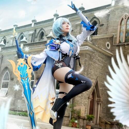 Anime! Genshin Impact EuLa Inheritor Game Suit Jumpsuits Coat Uniform Cosplay Costume Halloween Party Outfit For Women
