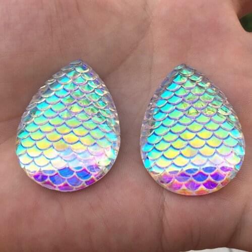 White AB Mermaid scale drop Rhinestone Applique Flatback Wedding Decoration Crystal Stones Non Sewing Strass 30*40mm -HS971