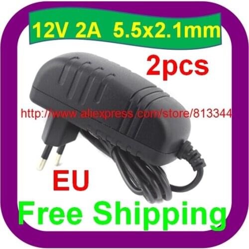 Free Shipping AC 100-240V to DC 12V 2A 5.5x2.1mm EU Power Adapter Supply Charger 12V 2000mA