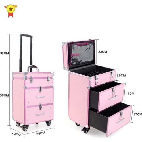 Aluminum frame+PVC Dresser Cosmetic Case,Makeup tool Suitcase Box ,Rolling Make-up Trolley Luggage Bag ,Cosmetic luggage