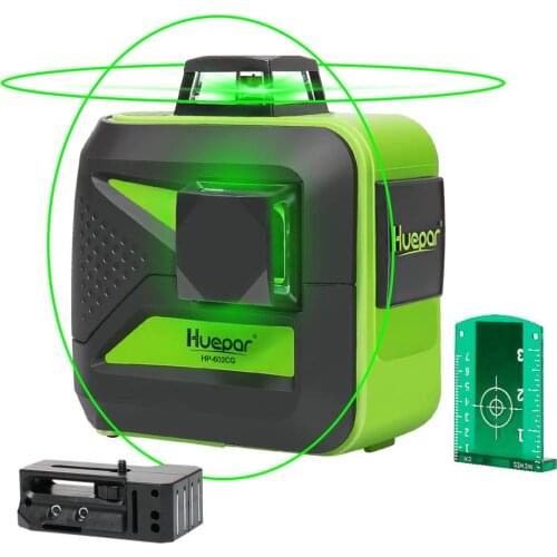 Huepar 8 Lines Green Beam 3D Cross Line Laser Level Self-Leveling 360 Vertical & Horizontal USB Charge Use Dry & Li-ion Battery