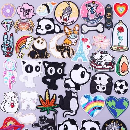 Cartoon Animal Anime Patch Panda Iron On Patches For Clothing Kids Baby Clothes Patches Applique Stickers Cute Cat Dog Patch