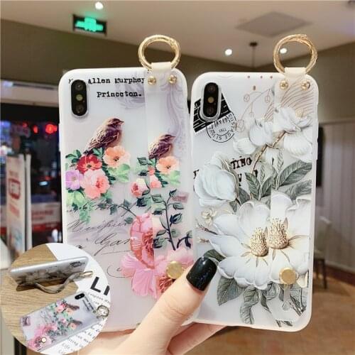 Wrist Strap Flowers Soft Case For Samsung Galaxy A51 A71 A50 A70 A10 A20 A30 A40 A60 A80 A90 M10 M20 M30 M40 A30S A50S A40S