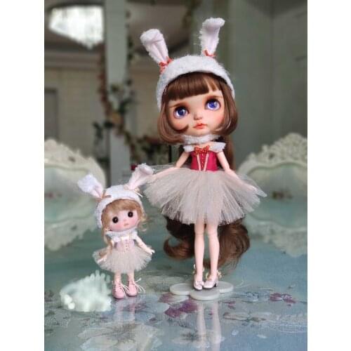 New 2PCS/Set Blyth OB11 Clothes Exquisite Rabbit Dress Gauzy Skirt + Hat for Obitsu11 OB24 Azone S 1/6 1/12 Dolls Accessories
