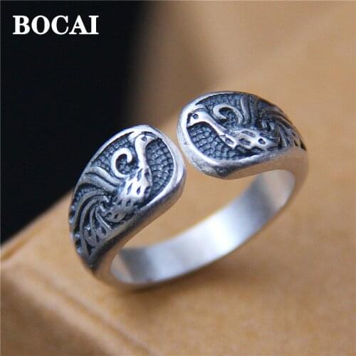 New 100% real S925 Silver Vintage Thai Silver Craft Womens Silver Ring Phoenix Silver Rings Jewelry