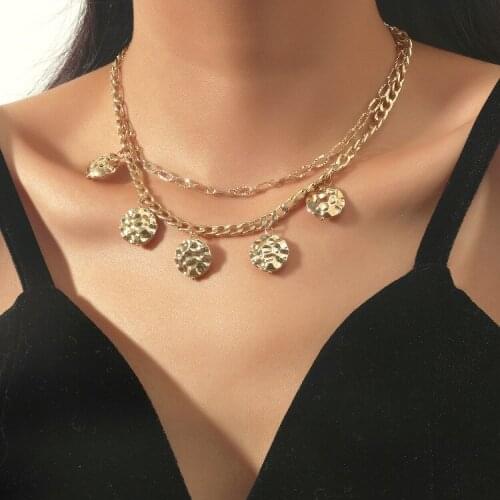 ORNAPEADIA Ins Short Female Jewelry Multi-layer Chain Geometric Round Alloy Piece Small Pendant Alloy Necklace for Women