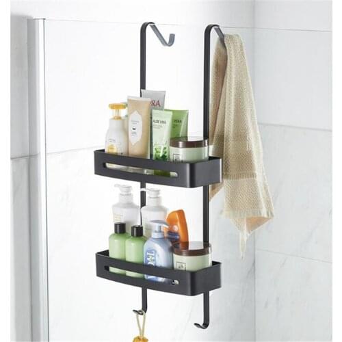 Hanging Bathroom Shelf Nail Free Shower Rack Black Corner Shelf Square Bath Shower Shelf Bathroom Storage Organizer Rack