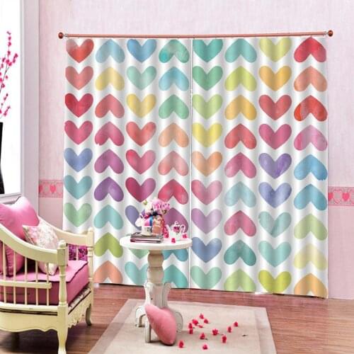 Custom 3D Curtains Cute Colorful Love Heart Window Curtain For Living Room Bedroom Print Morden Home indoor Decor