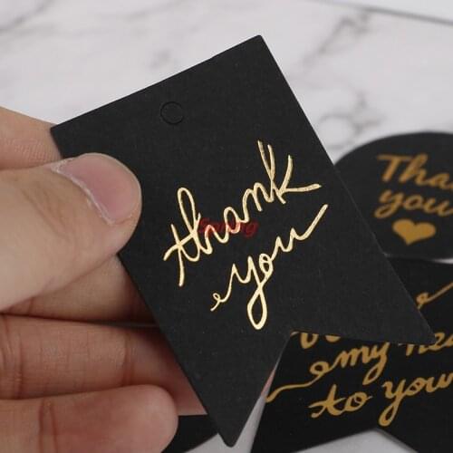 - Popular 10 pcs Black Paper Hang Tag Label Gold Stamping With Heart Thank You Paper Gift Tags For Gift Box Party Birtay Decor