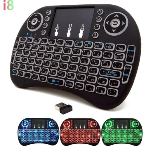 Russian Backlit 3 Color i8 Wireless Keyboard 2.4G Air Mouse with Touchpad for Laptop Android TV Box use Rechargeable Battery