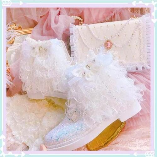 Sequined fringed Shoes Victoria Cos Lolita loli Bowknot Princess Kawaii Girl Women Shoes Anime Lolita Low help Tea Party Shoes