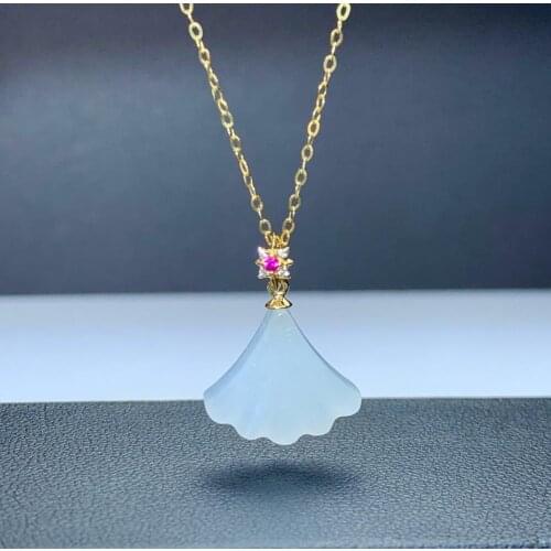 SHILOVEM 18k yellow gold real natural white Jasper pendants Christmas Gift fine Jewelry plant wedding no necklace mymz1416008hby