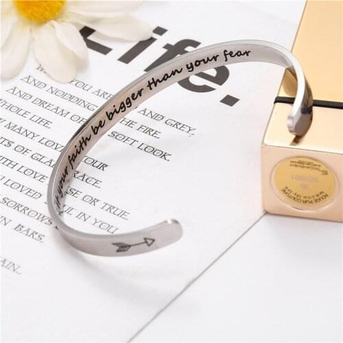 Wide 6mm Cuff Trendy Keep Going Let your faith be bigger than your fear Titanium Encouragement Bangle For Men Jewelry