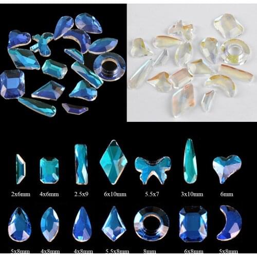 Aurora Crystal Rhinestones Mix shape 100Pcs Flat back Glass Stones for DIY Nails art Decoration