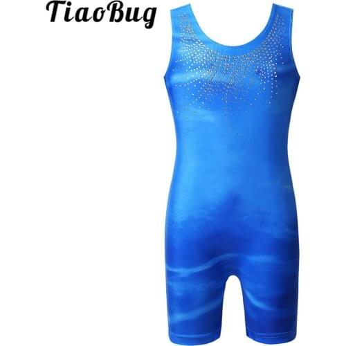 TiaoBug Kids One-piece Dancewear Shiny Rhinestones Sleeveless Ballet Dance Costume Gymnastics Leotard for Girls Workout Unitards