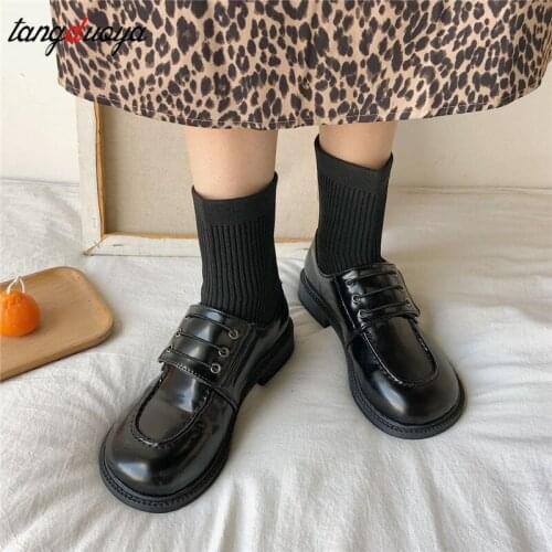 Lolita shoes cute Vintage Shoes Women Closed Toe Soft 2021 Autumn Black Loafers Fashion Platform Oxfords Shoes for Women