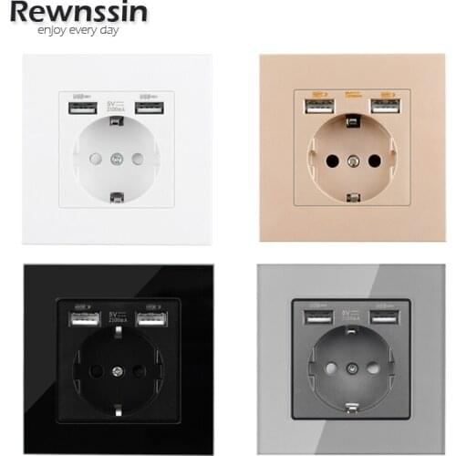 USB Plug Socket Power Socket USB Type C Socket Charger 110V-250V 16A Crystal Glass Plastic USB Wall Socket