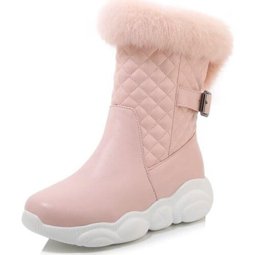 Leather Comfort for Women Small Big Size 29-46 Shoes Winter Plush Warm Short Wedge Round Toe Girl Platform Snow Boots 678-81