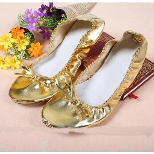 USHINE PU Top Gold Soft Indian Women Belly Dance Shoes Leather Belly Ballet Dance Shoes Children Girls Woman