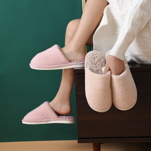 Women Winter Slippers Warm Plush Solid Color Slip-on Lovers Home Floor Shoes Anti-slip Comfortable Ladies Indoor Slipper SH470
