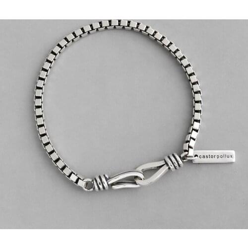 S925 Sterling Silver Designer Retro Rough Box Chain Bracelet For Women Couple Bracelet Silver Jewelry